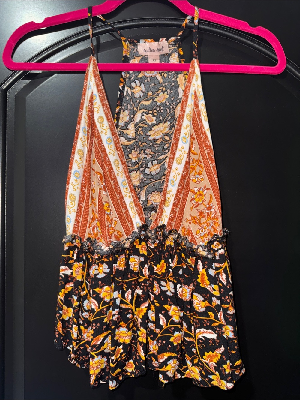 Billabong Orange Floral Plunge Halter Tank Top